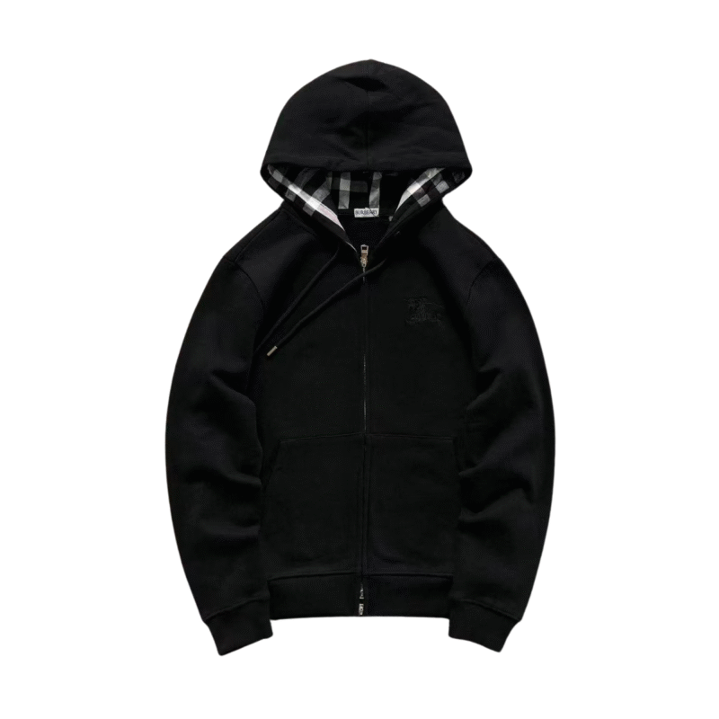 Burberry Pattern Zip Up Hoodie Black