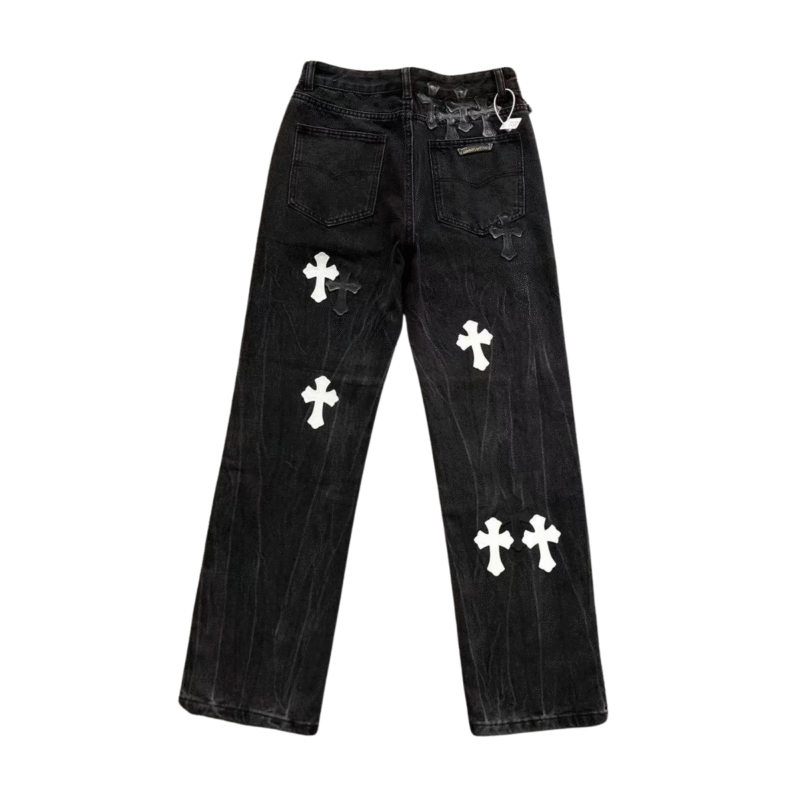 Chrome Hearts Black Denim Jeans White Crosses