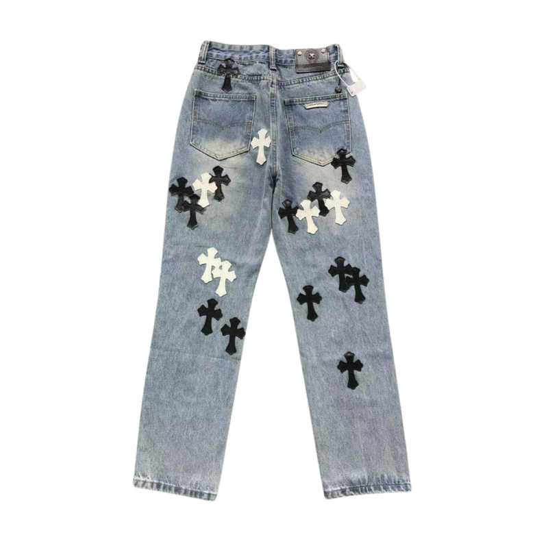 Chrome Hearts Denim Jeans Black and White Crosses