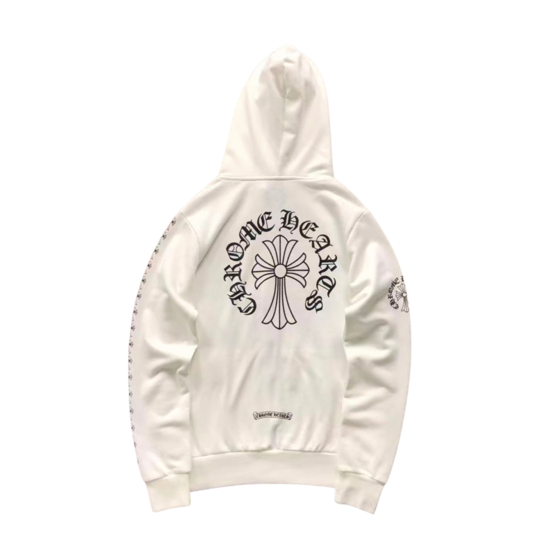 Chrome Hearts Logo Zip Up Hoodie White