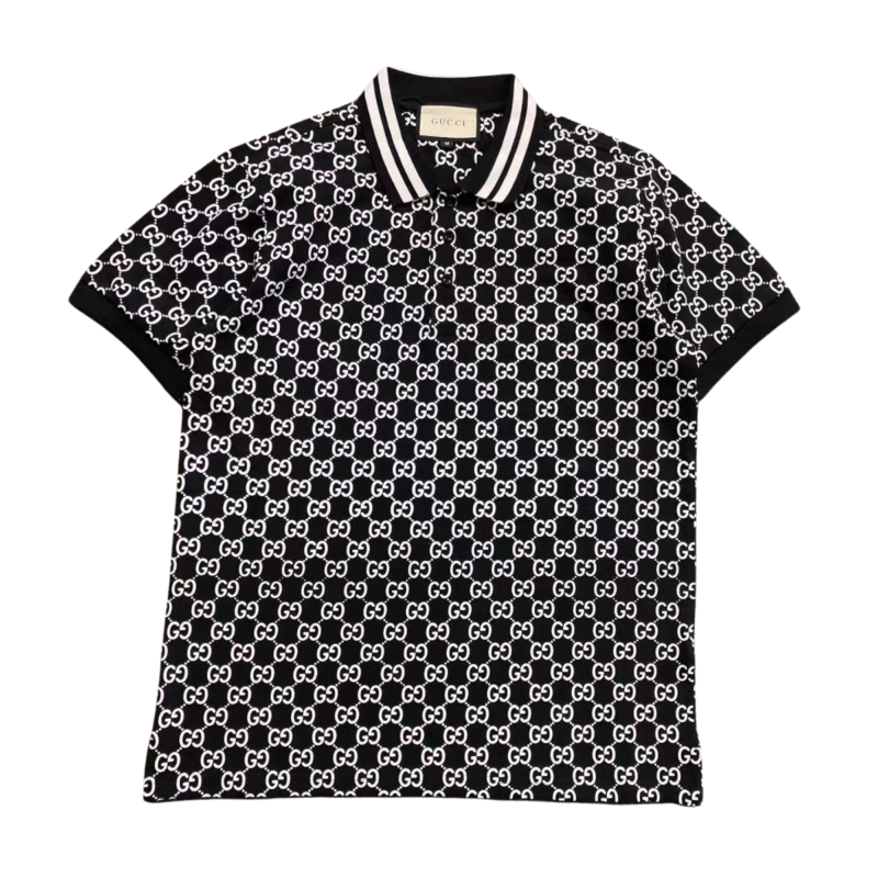 Gucci Logo White Print Polo Black