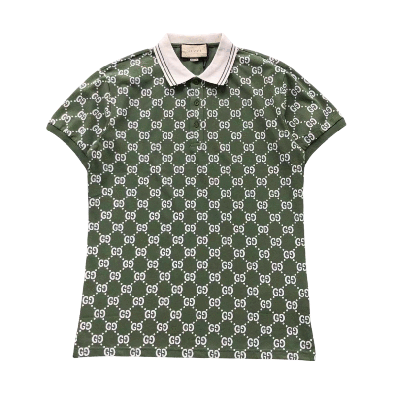 Gucci Logo White Print Polo Green