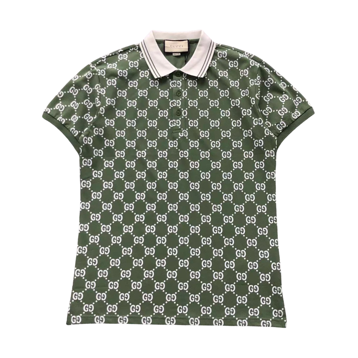 Gucci Logo White Print Polo Green