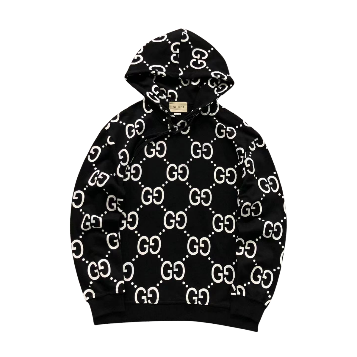 Gucci Logo White Print Hoodie Black