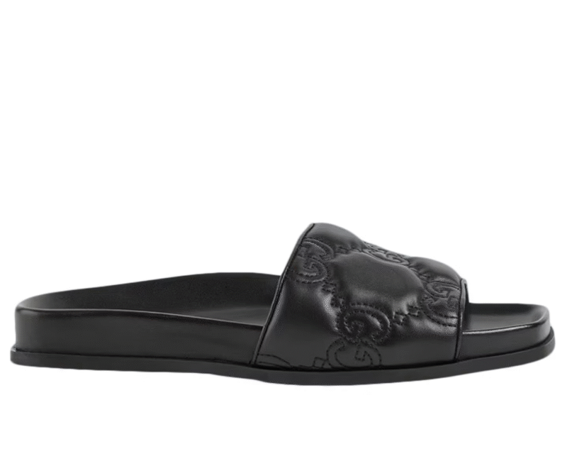 Gucci Logo Pattern Leather Slide Black