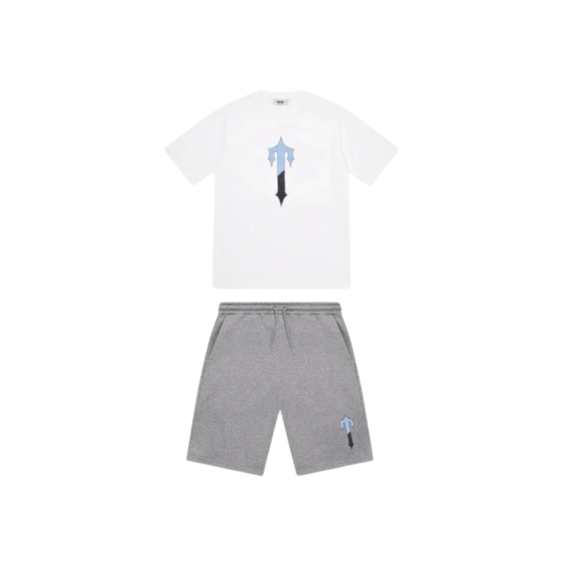 Trapstar Irongate T T-Shirt & Short Set - White Grey Blue