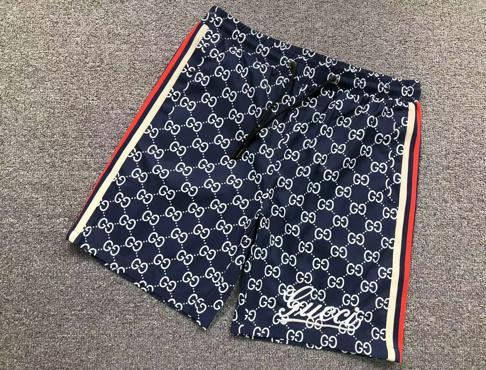 Gucci Print Logo Shorts Blue - Image 2