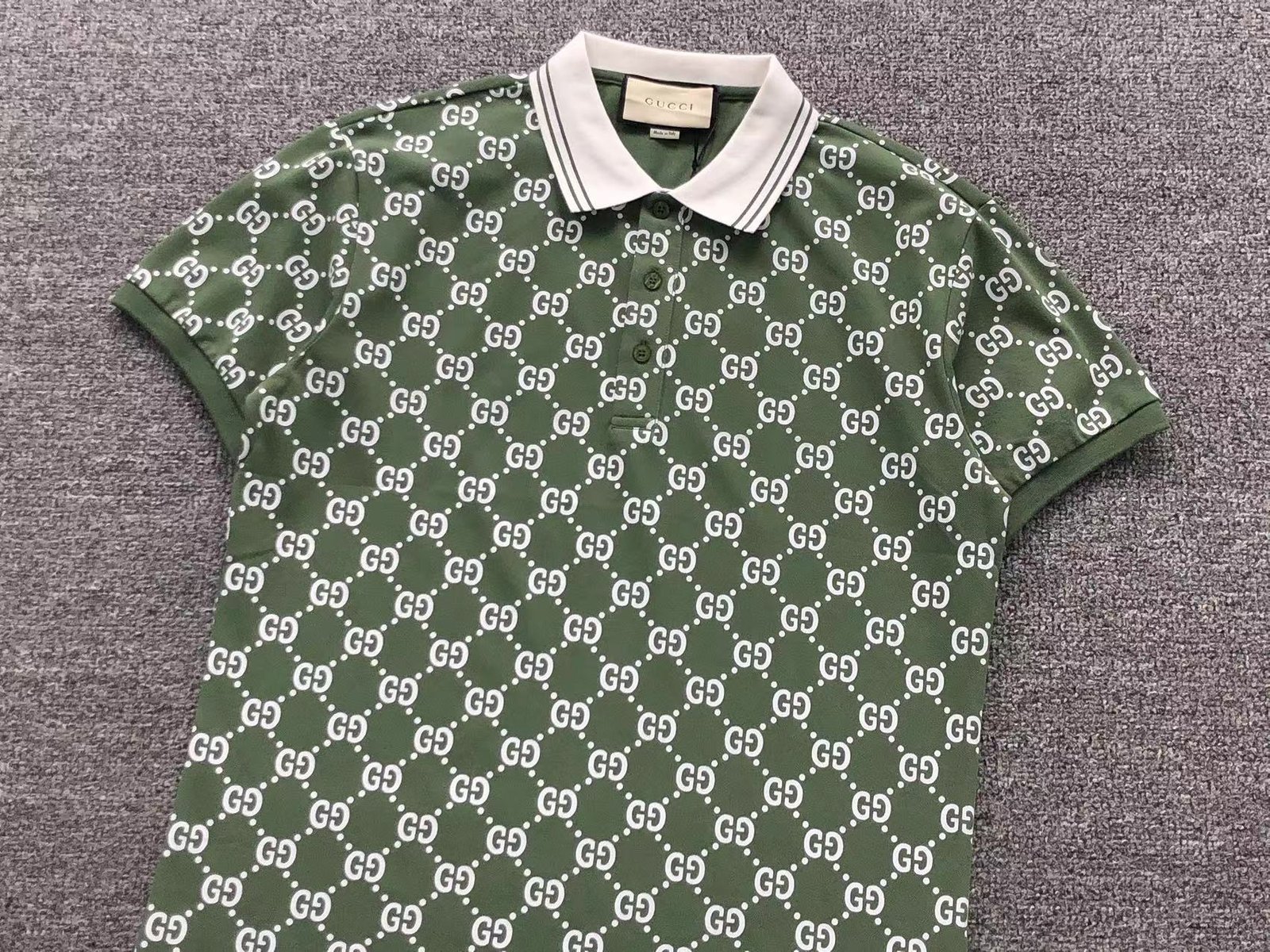Gucci Logo White Print Polo Green - Image 2