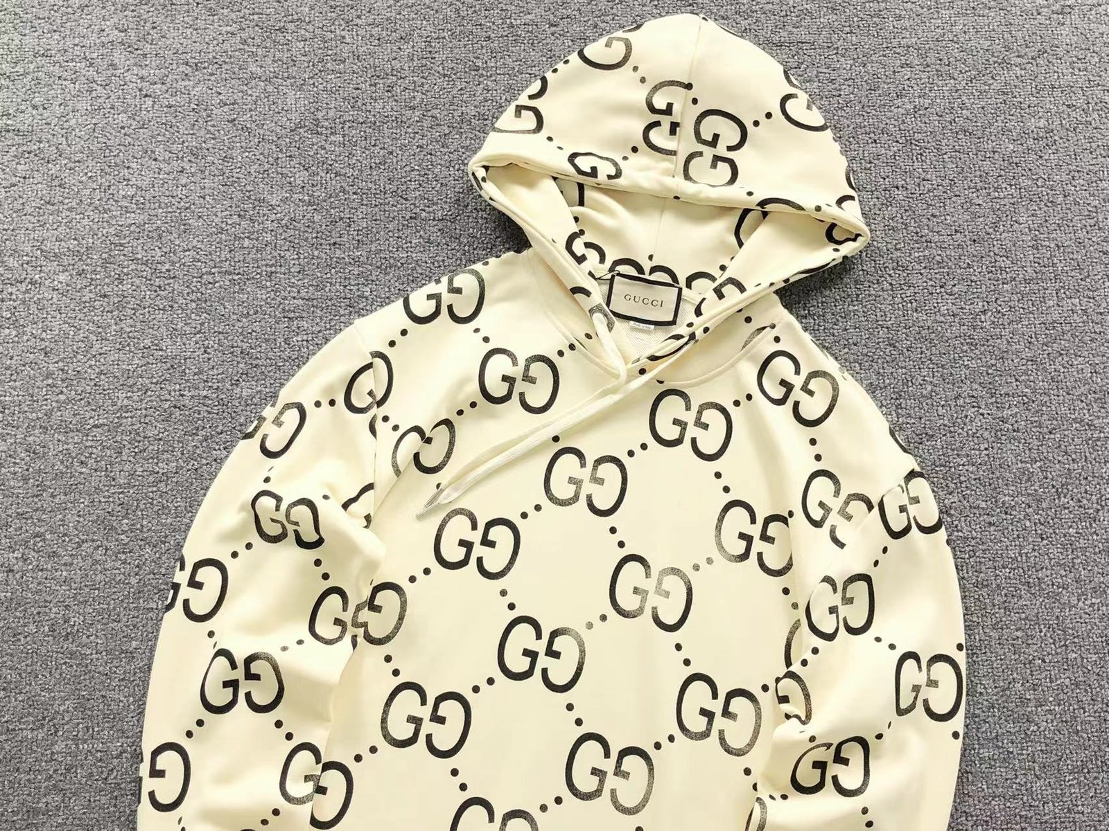 Gucci Logo White Print Hoodie Cream - Image 2