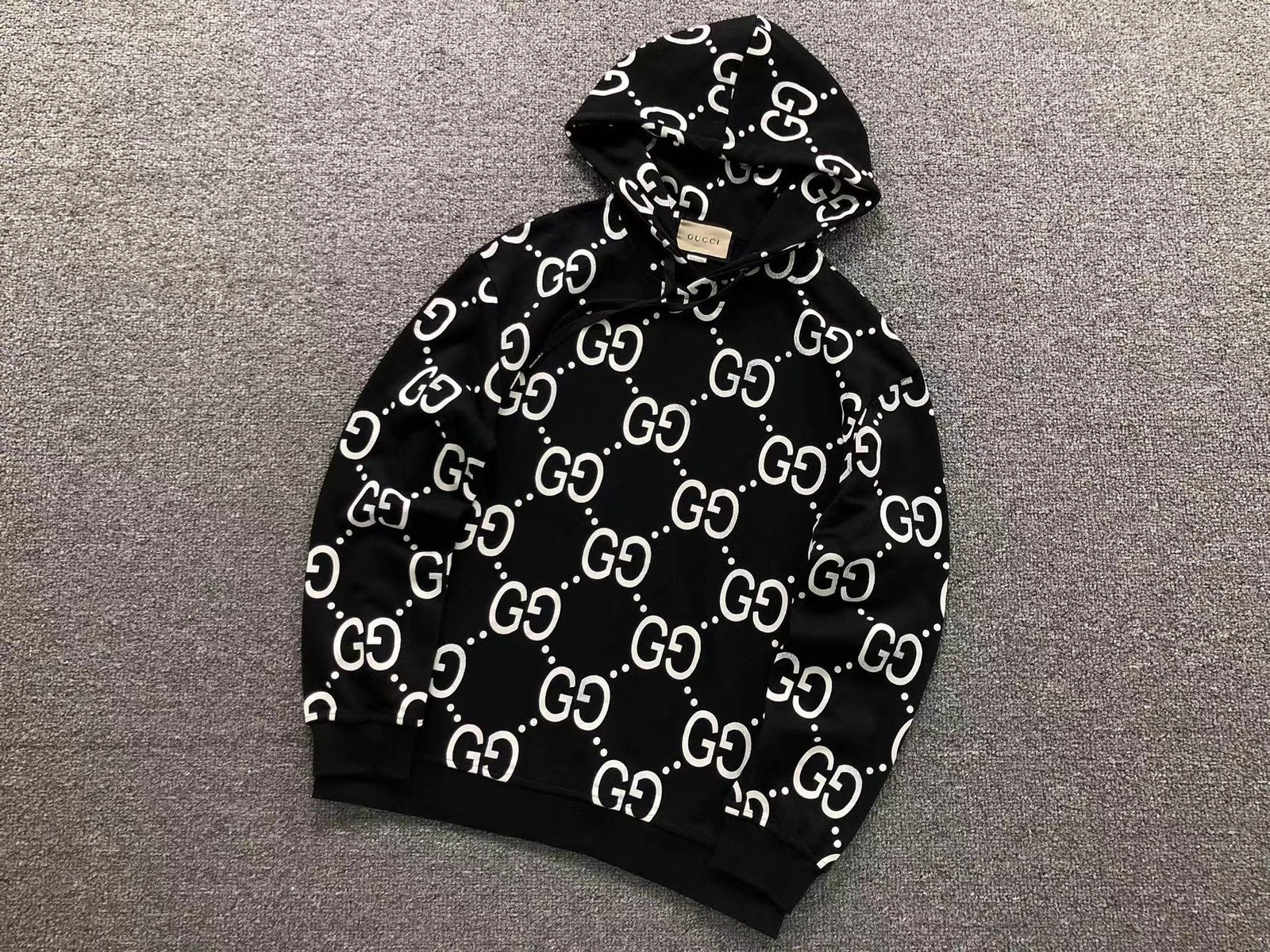 Gucci Logo White Print Hoodie Black - Image 2