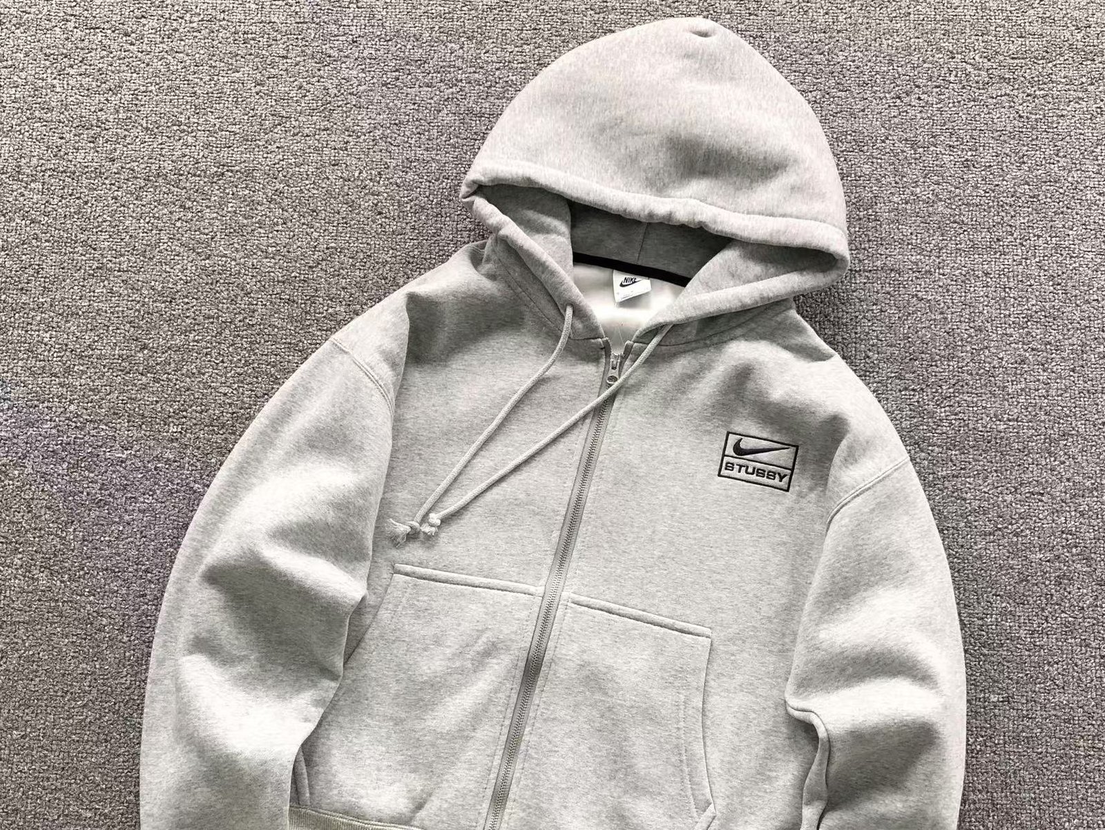 Nike x Stussy Washed Fleece Hoodie Grey - Image 2