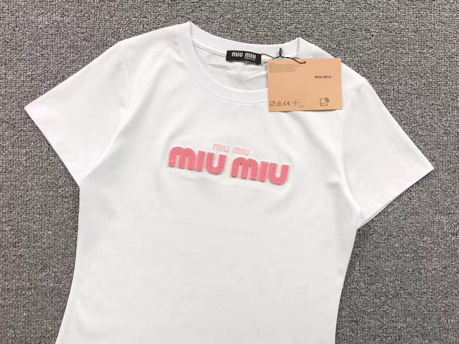 Miu Miu Ribbed Tshirt Pink - Image 2