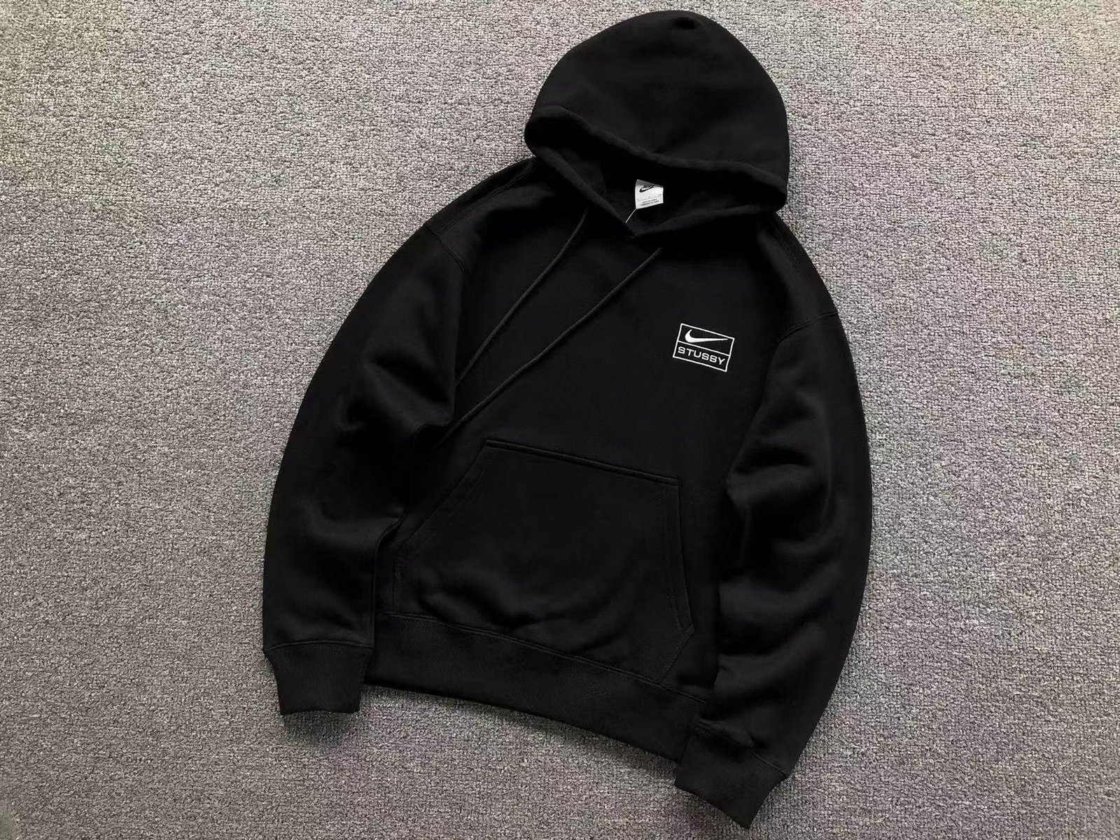 Nike x Stussy Washed Fleece Hoodie Black - Image 2