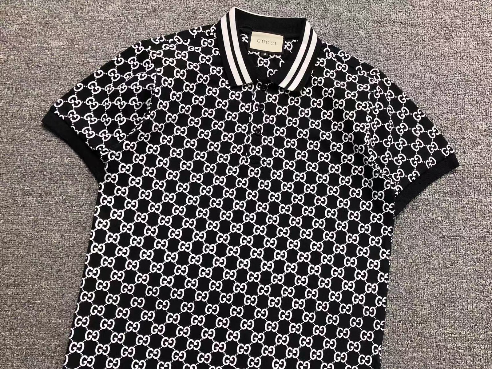 Gucci Logo White Print Polo Black - Image 3