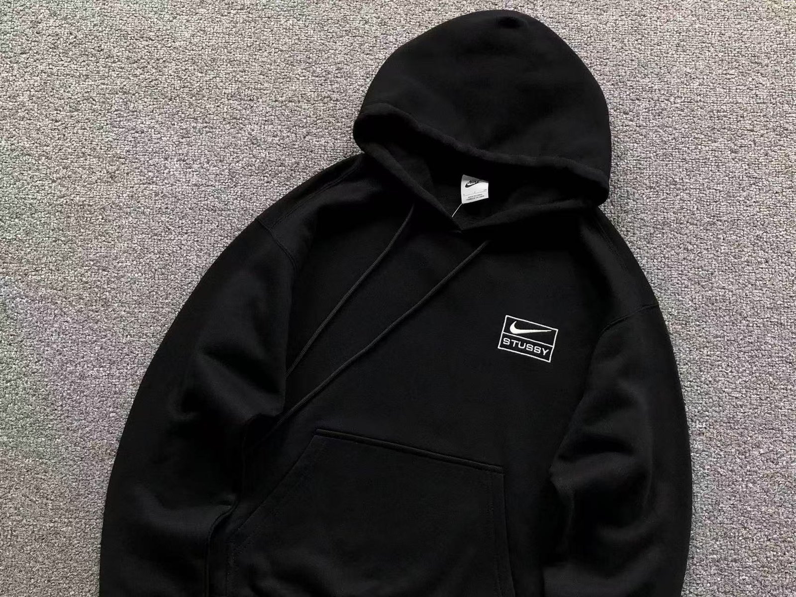 Nike x Stussy Washed Fleece Hoodie Black - Image 3
