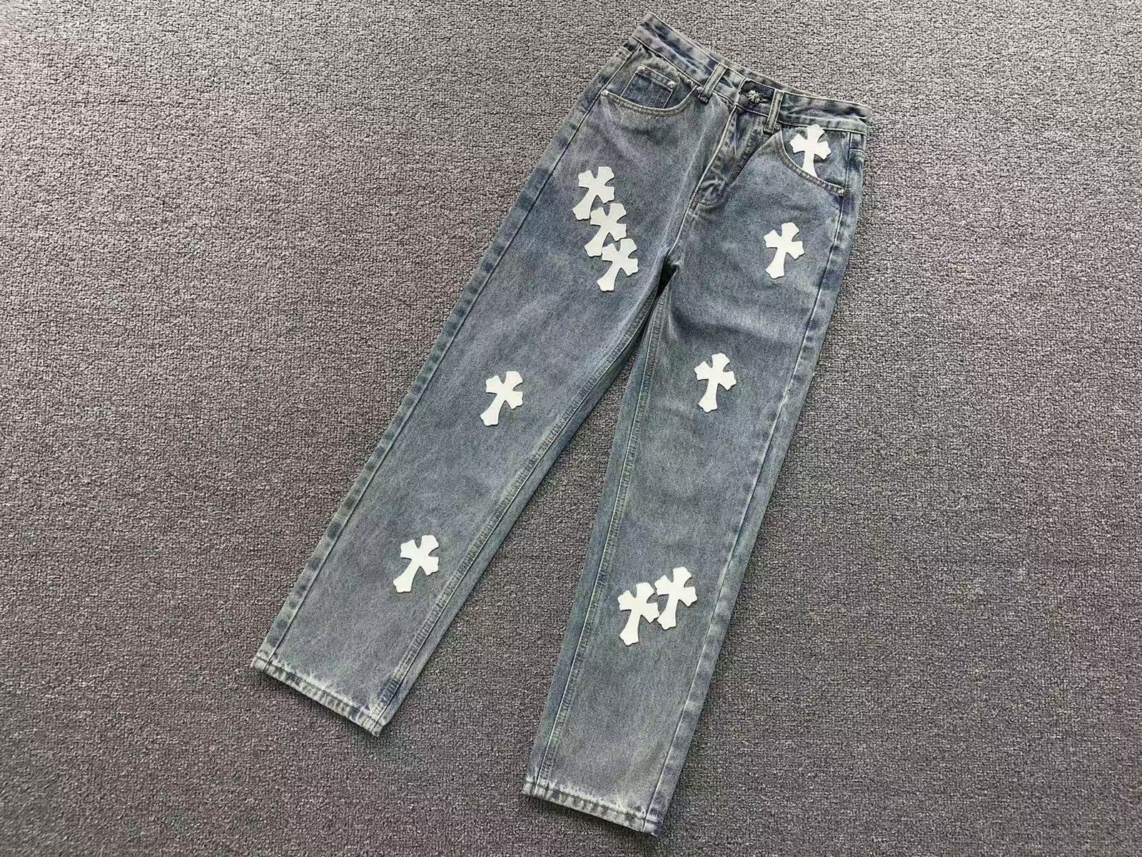 Chrome Hearts Denim Jeans White Crosses - Image 6