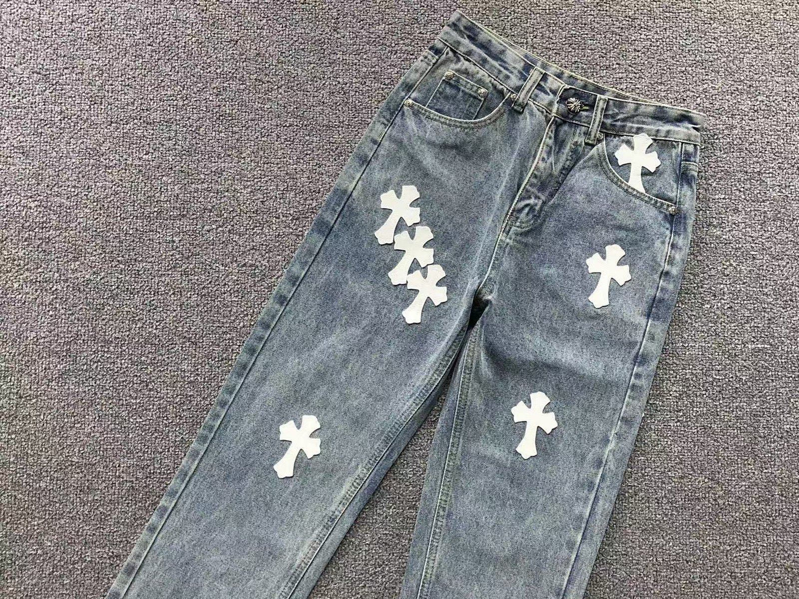 Chrome Hearts Denim Jeans White Crosses - Image 7